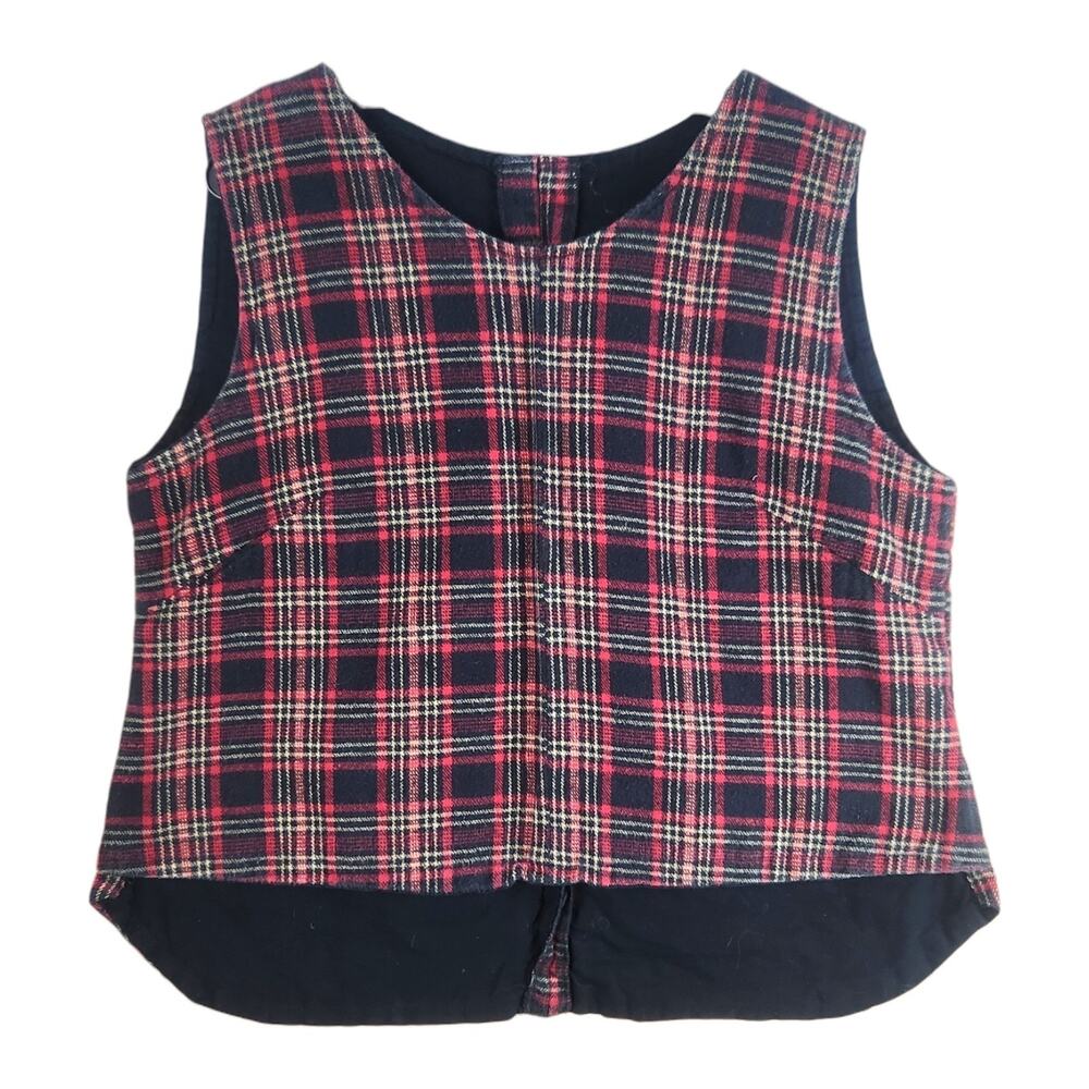 Handmade Vtg Red Black Plaid Sleeveless Blanket Top 1x Thick Flannel Layer Boxy